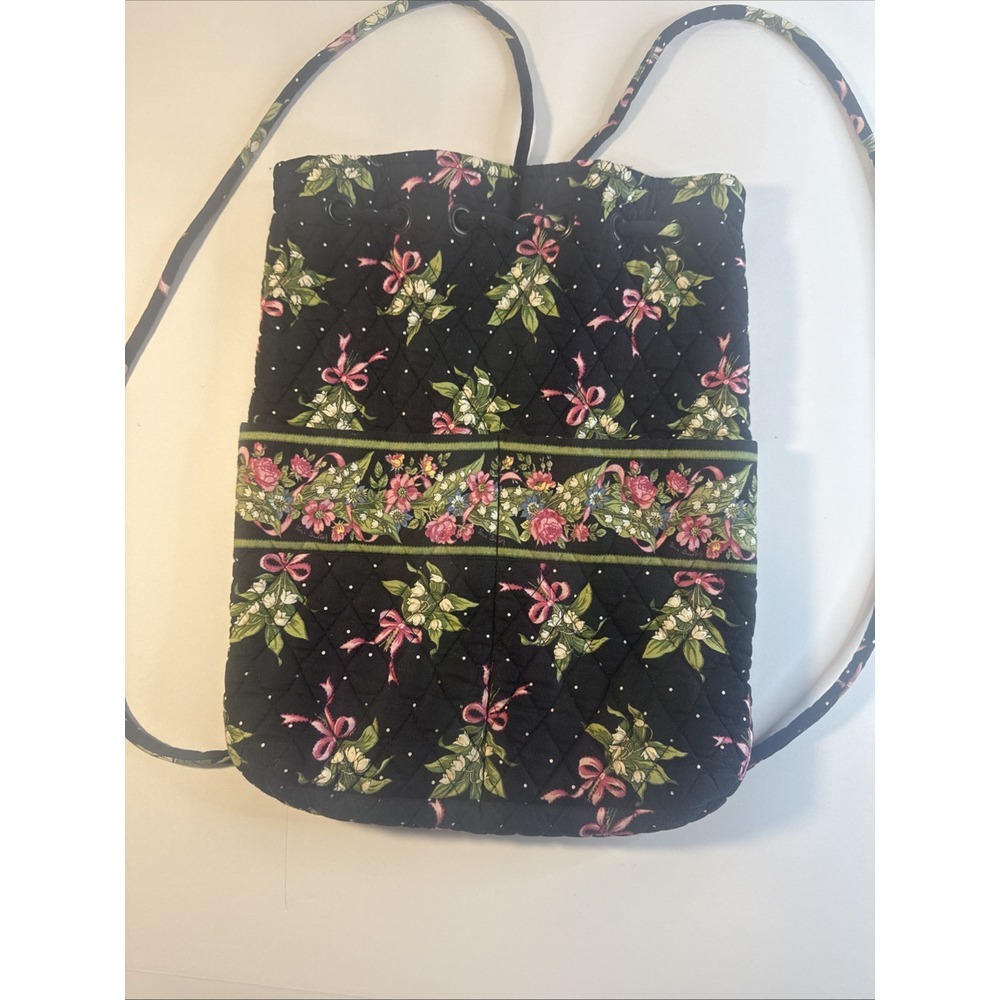 NICE VERA BRADLEY QUILTED OVER SHOULDER PULLSTRING BACK PACK ROSES RIBBONS